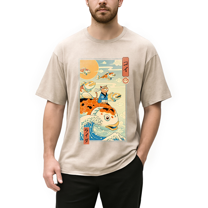 Modecanvas Flying Carp Rider DTG Printing Washed T-Shirt