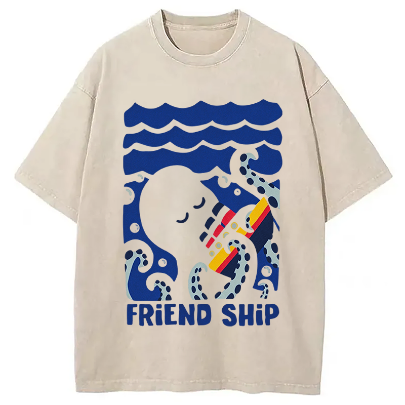 Modecanvas Friend Ship DTG Printing Washed T-Shirt
