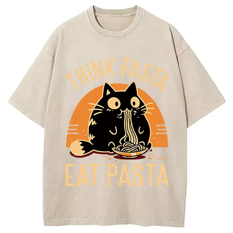 Modecanvas Funny Hungry Cat DTG Printing Washed T-Shirt