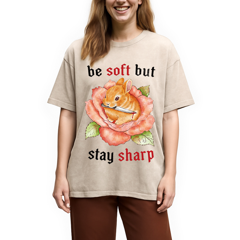 Modecanvas Stay Sharp Rabbit DTG Printing Washed T-Shirt