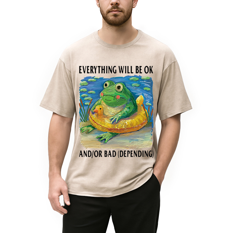 Modecanvas Everythings Ok Frog DTG Printing Washed T-Shirt