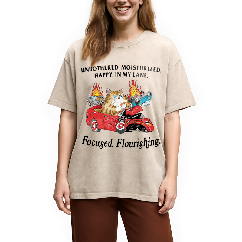 Modecanvas Unbothered Cat DTG Printing Washed T-Shirt