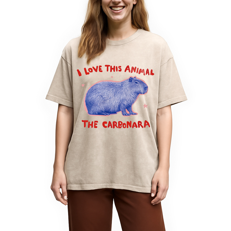 Modecanvas I Love This Animal The Carbonara DTG Printing Washed T-Shirt