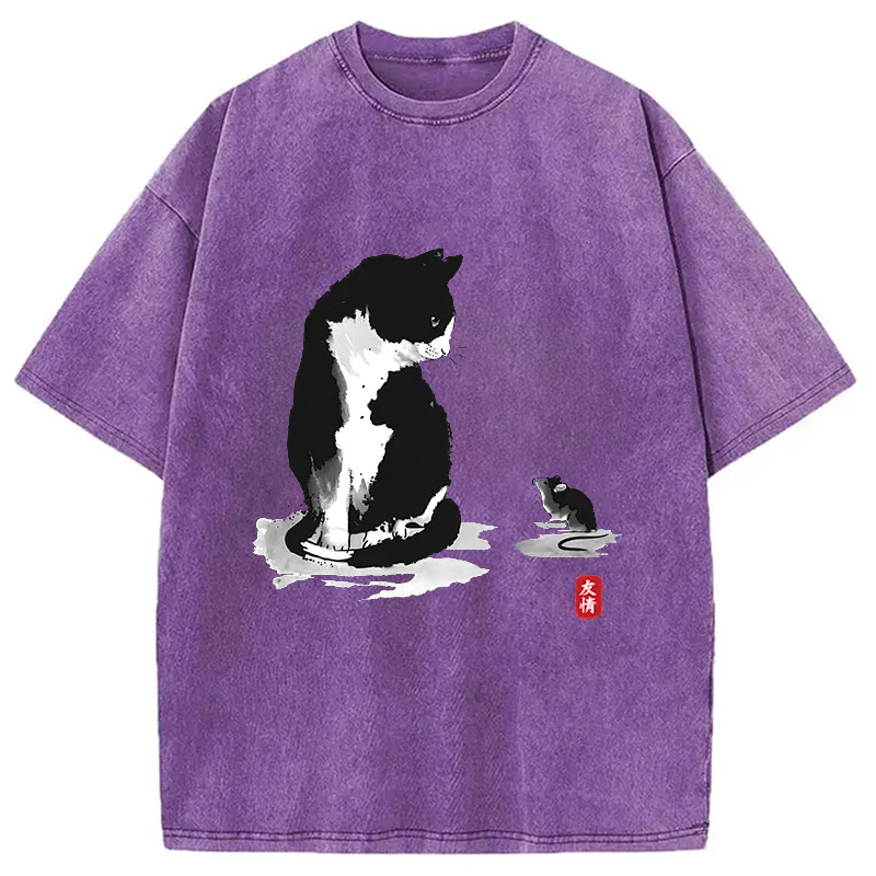Modecanvas Cat And Mouse Friendship Washed T-Shirt
