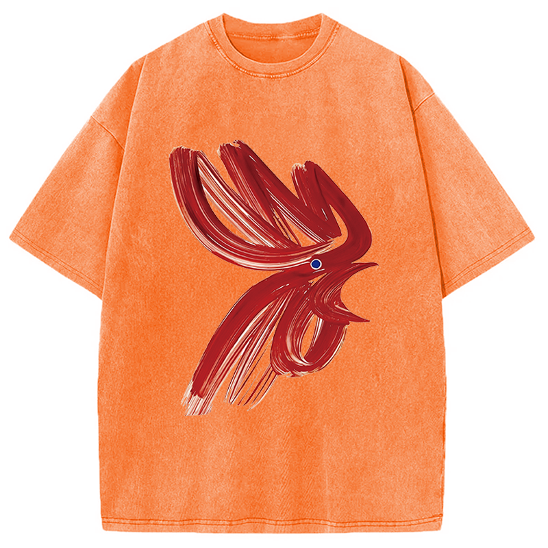 Modecanvas Calligraphy Art Chicken DTG Printing Washed T-Shirt