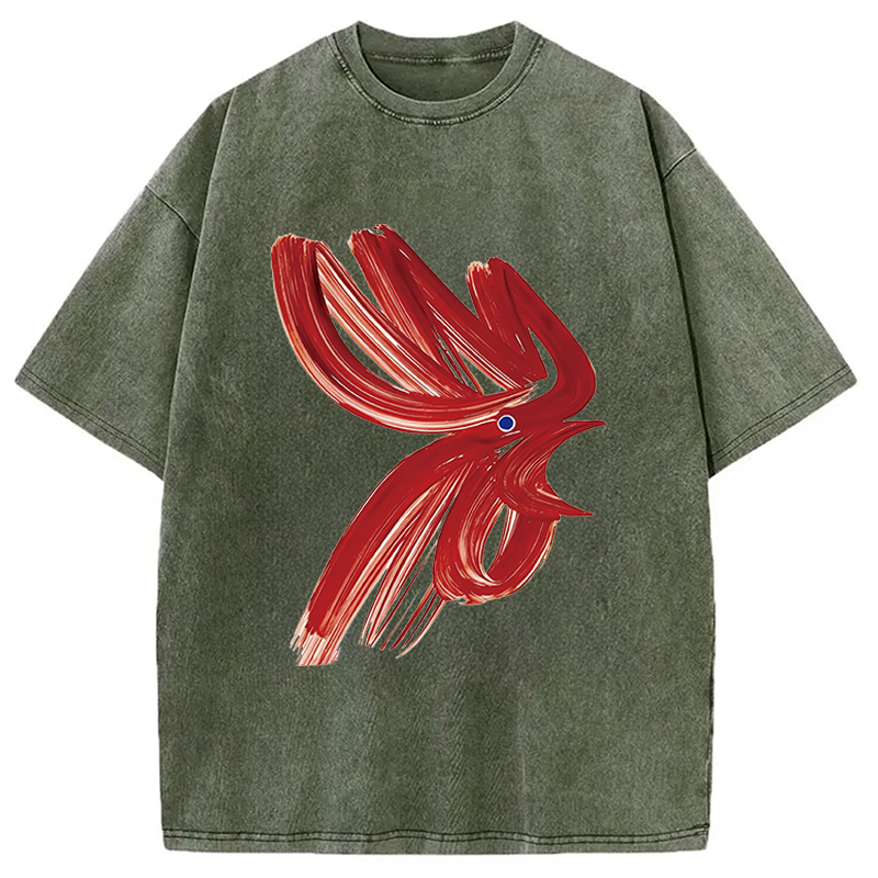 Modecanvas Calligraphy Art Chicken DTG Printing Washed T-Shirt