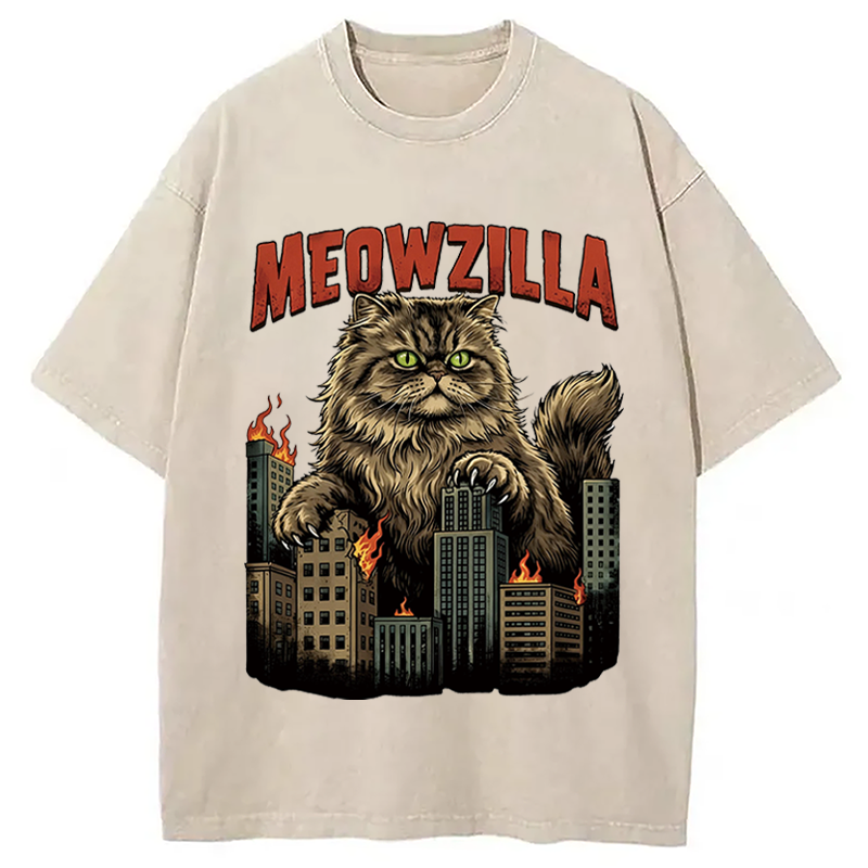 Modecanvas Cat  Attack DTG Printing Washed T-Shirt