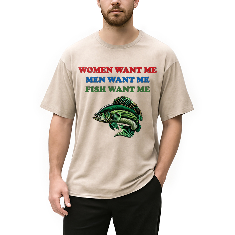 Modecanvas Fish Want Me DTG Printing Washed T-Shirt