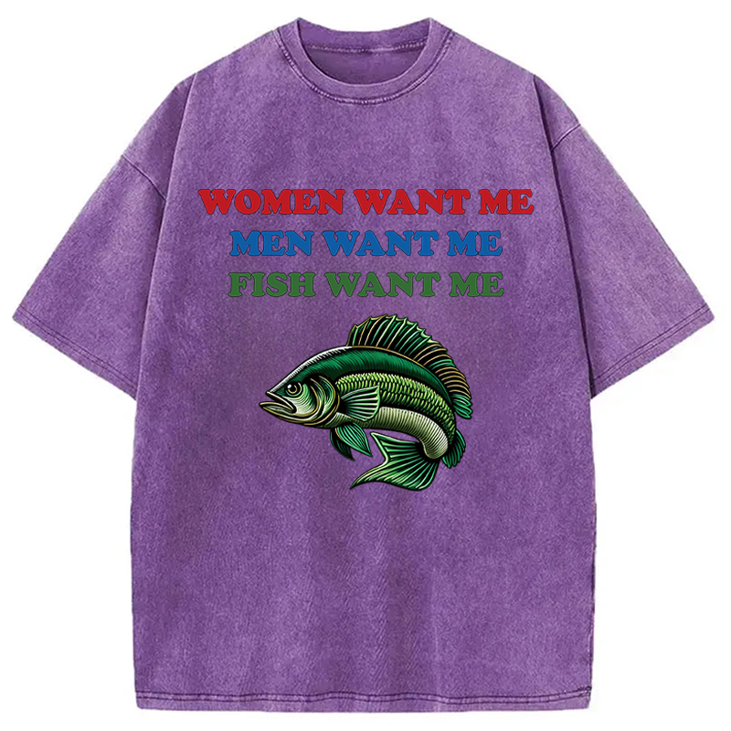Modecanvas Fish Want Me DTG Printing Washed T-Shirt