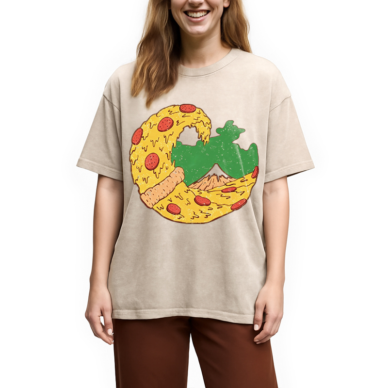 Modecanvas The Great Pizza of Kanagawa DTG Printing Washed T-Shirt