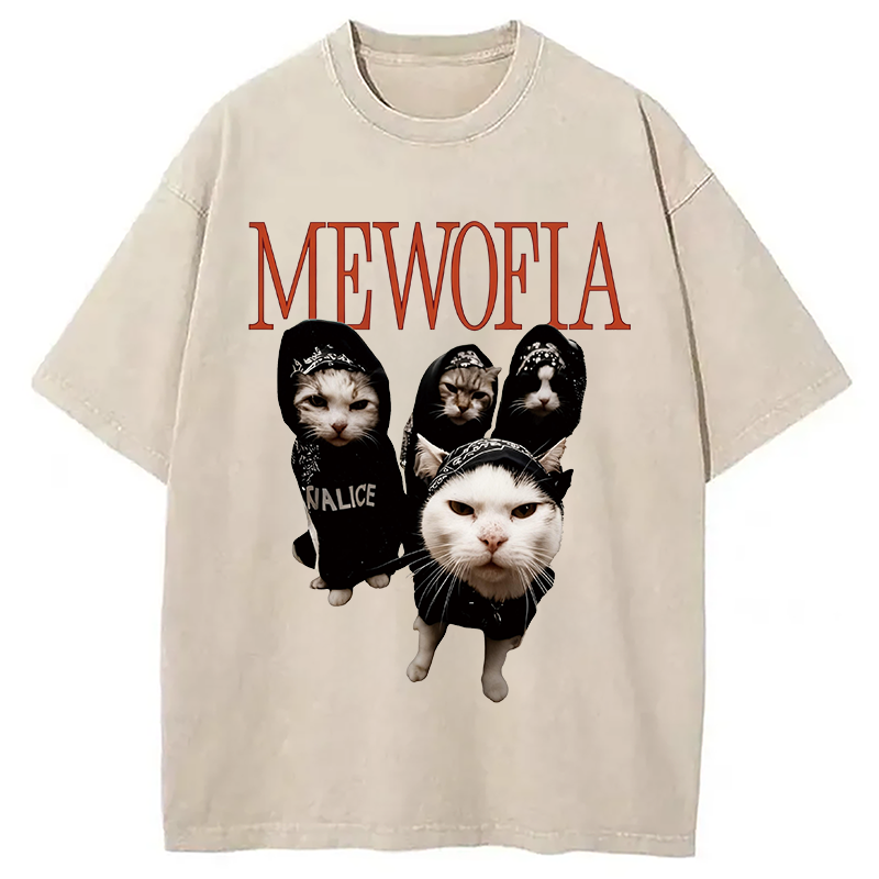 Modecanvas Mewofia Cat meme DTG Printing Washed T-Shirt