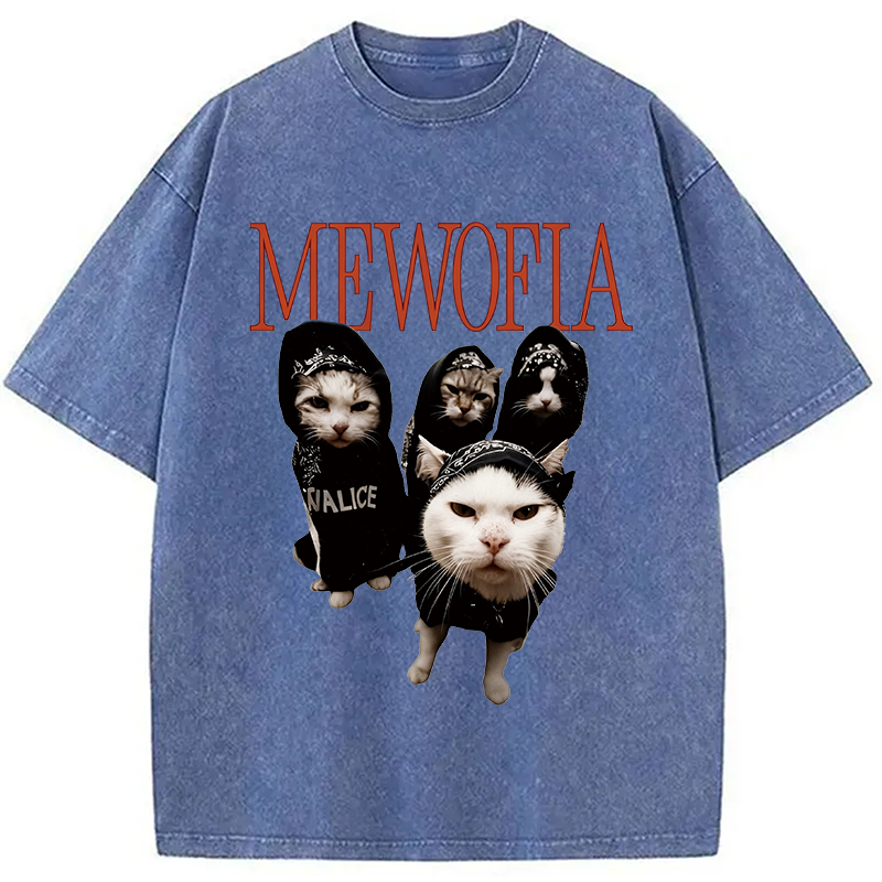 Modecanvas Mewofia Cat meme DTG Printing Washed T-Shirt
