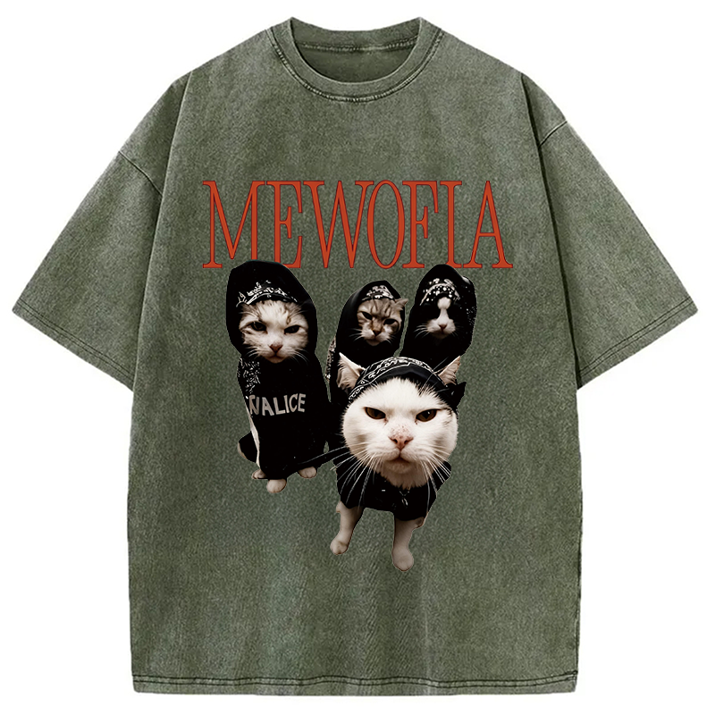 Modecanvas Mewofia Cat meme DTG Printing Washed T-Shirt