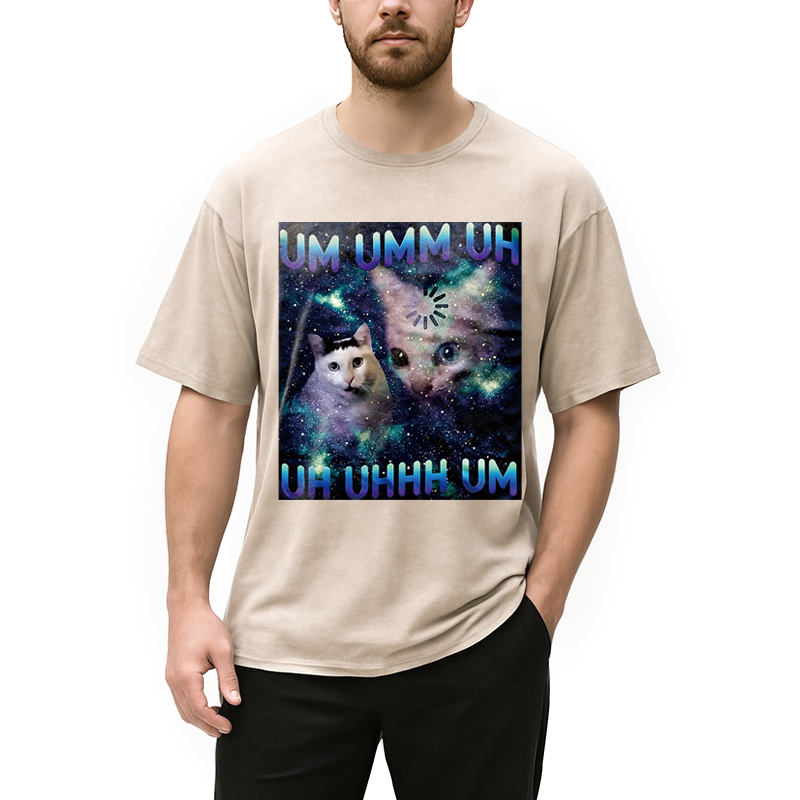 Modecanvas UM UHH Funny Huh Cat Meme DTG Printing Washed T-Shirt