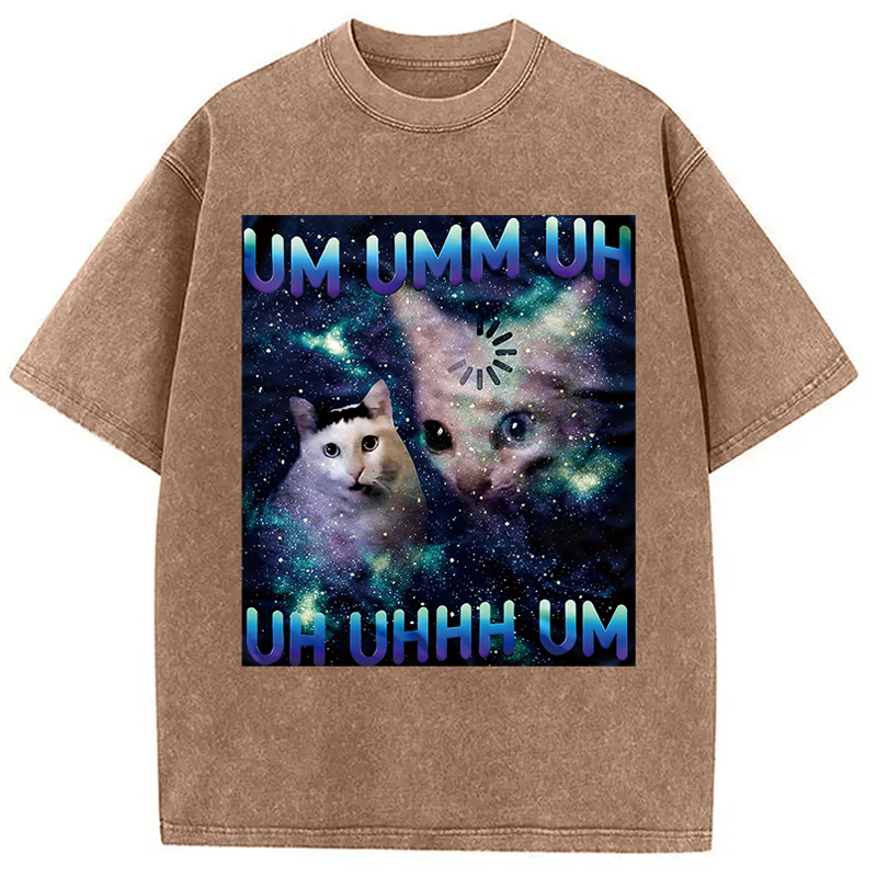 Modecanvas UM UHH Funny Huh Cat Meme DTG Printing Washed T-Shirt