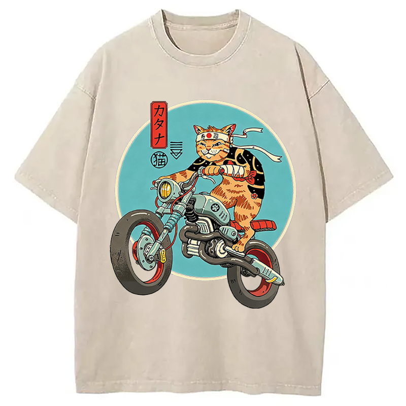 Modecanvas Catana Motorcycle DTG Printing Washed T-Shirt