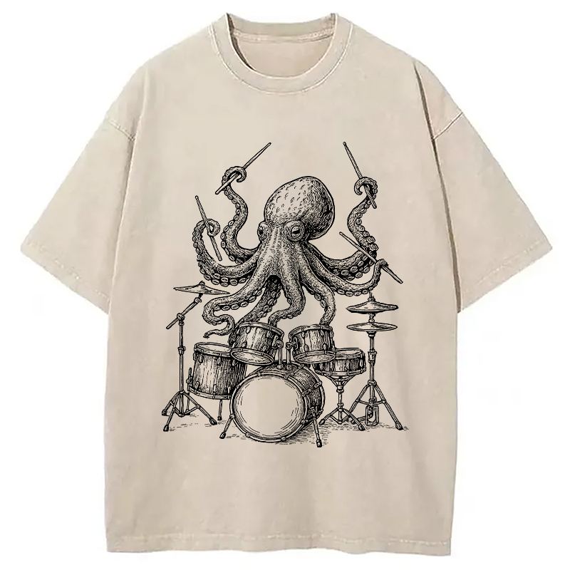 Modecanvas Octopus Drummer Washed T-Shirt