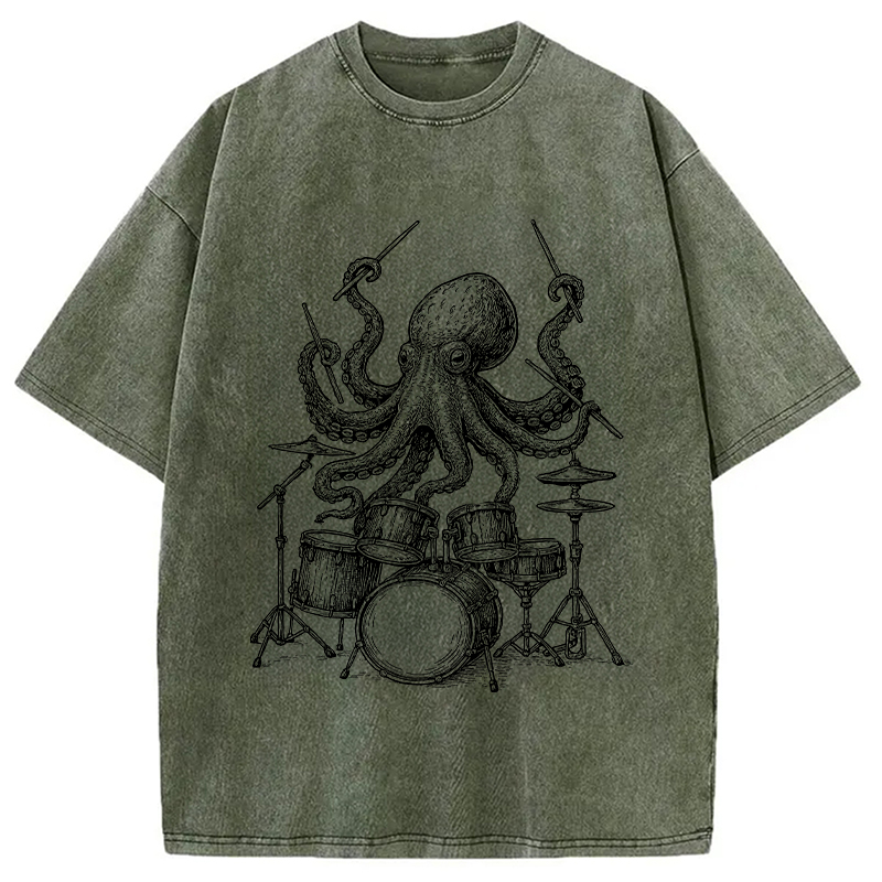 Modecanvas Octopus Drummer Washed T-Shirt