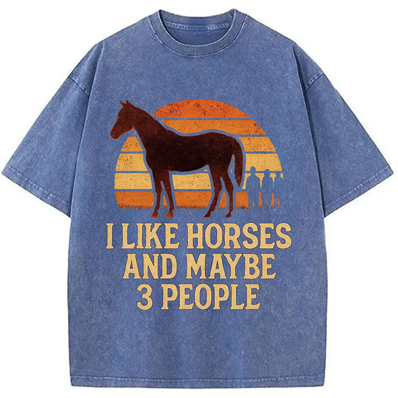 Modecanvas I Like Horse And Maybe 3 People DTG Printing Washed T-Shirt