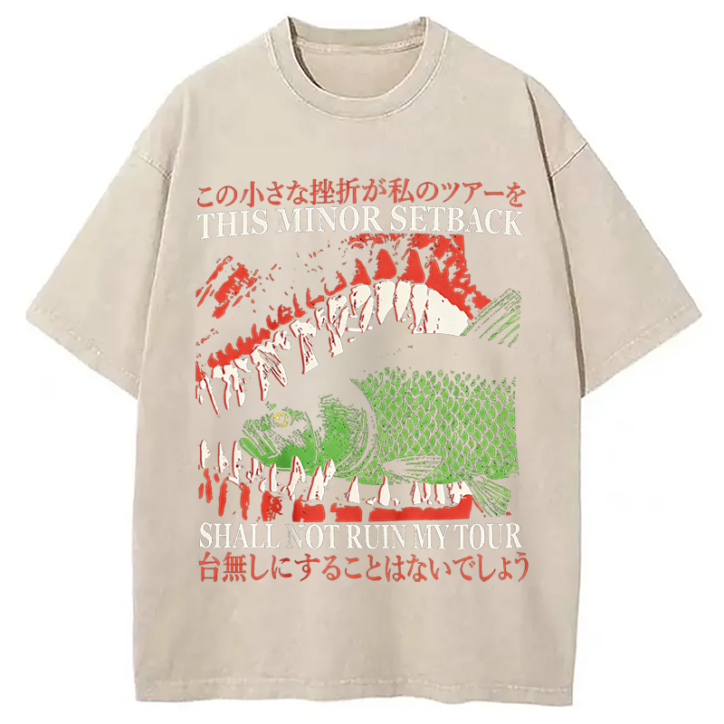 Modecanvas Big Mouth Eats Fish DTG Printing Washed T-Shirt
