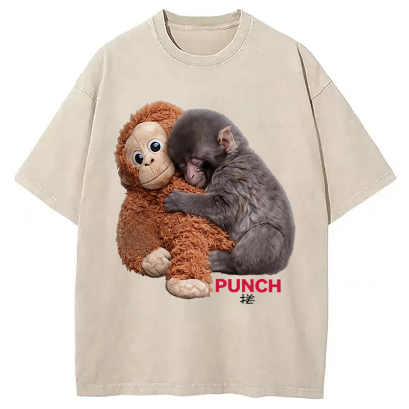 Modecanvas Cute Monkey DTG Printing Washed T-Shirt