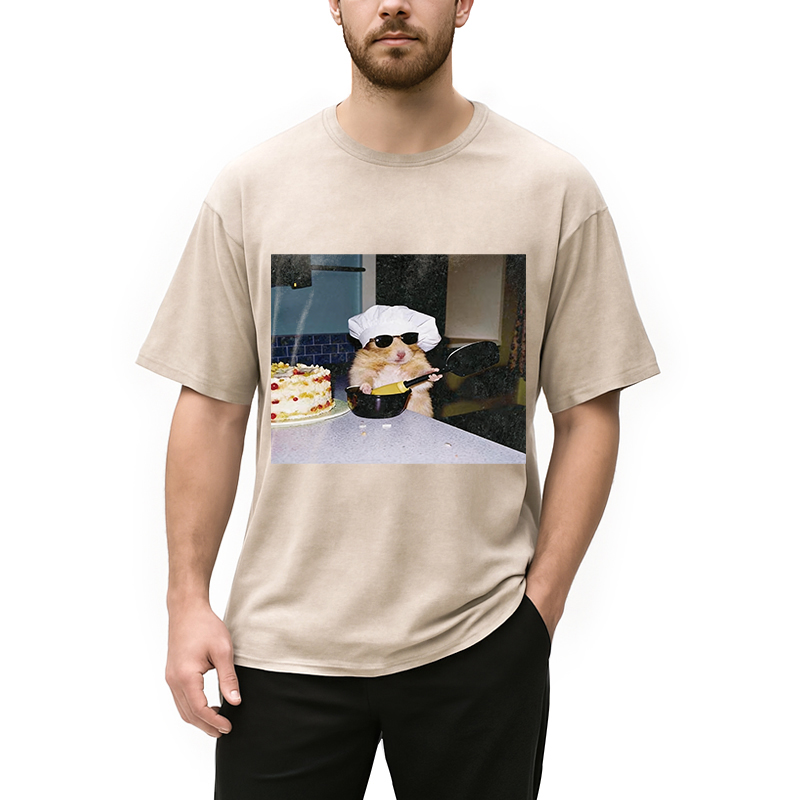 Modecanvas Vintage Chef Hamster Cooking Meme DTG Printing Washed T-Shirt