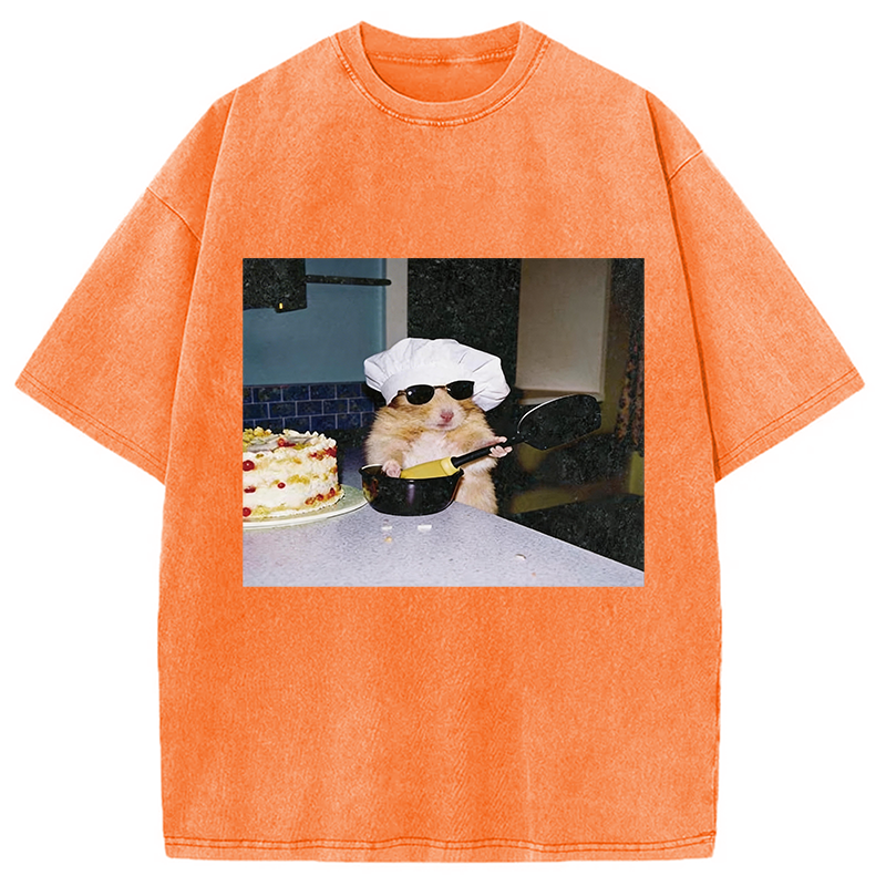 Modecanvas Vintage Chef Hamster Cooking Meme DTG Printing Washed T-Shirt