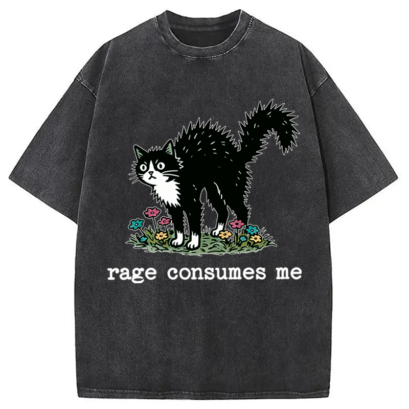 Modecanvas Angry Tuxedo Cat DTG Printing Washed T-Shirt