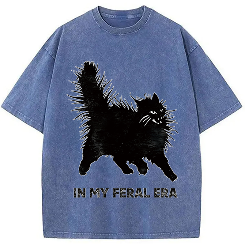 Modecanvas Wild Black Cat DTG Printing Washed T-Shirt