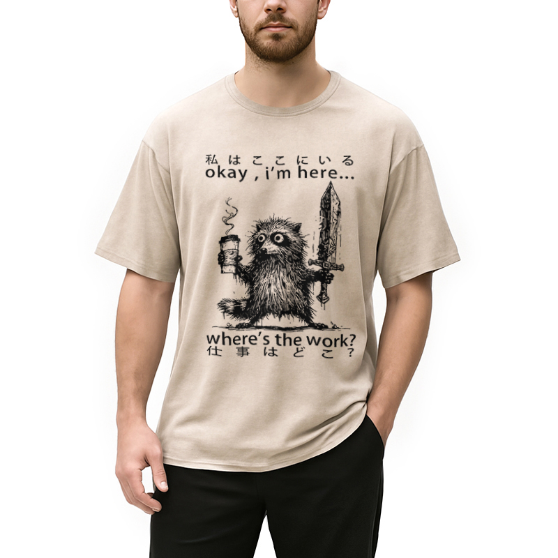 Modecanvas Raccoon Ready To Work Washed T-Shirt