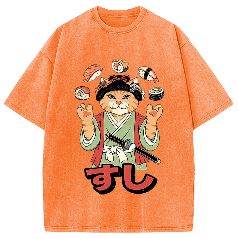 Modecanvas JUGGLING SUSHI DTG Printing Washed T-Shirt