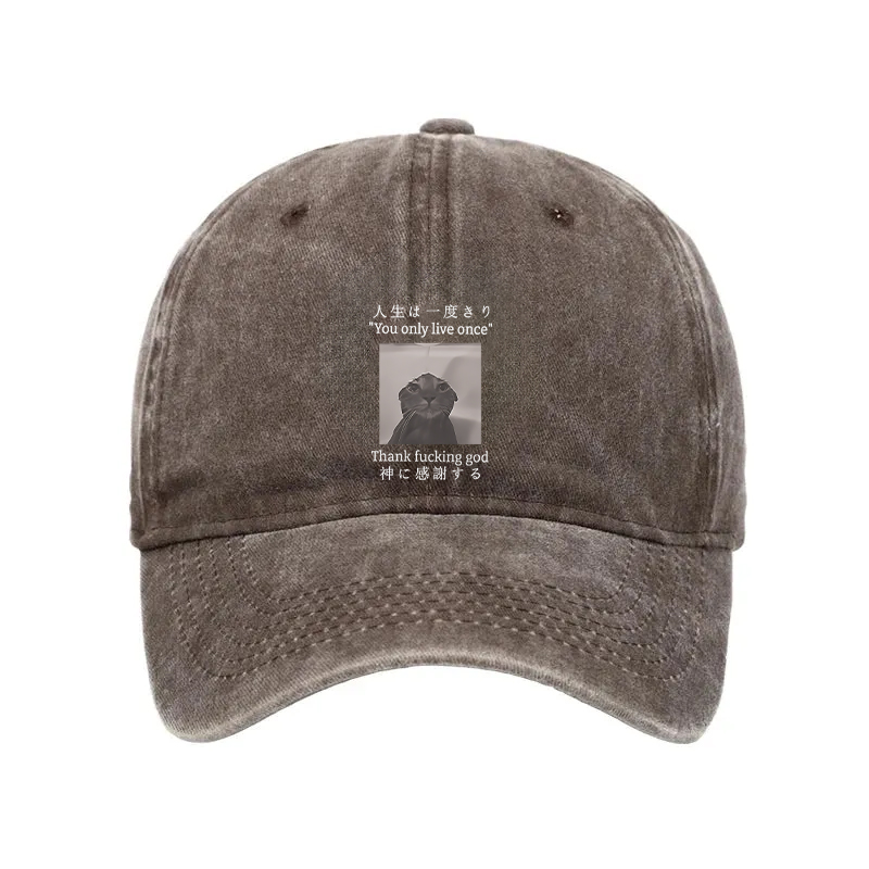 Modecanvas Funny Melancholy Cat Washed Cap-modecanvas