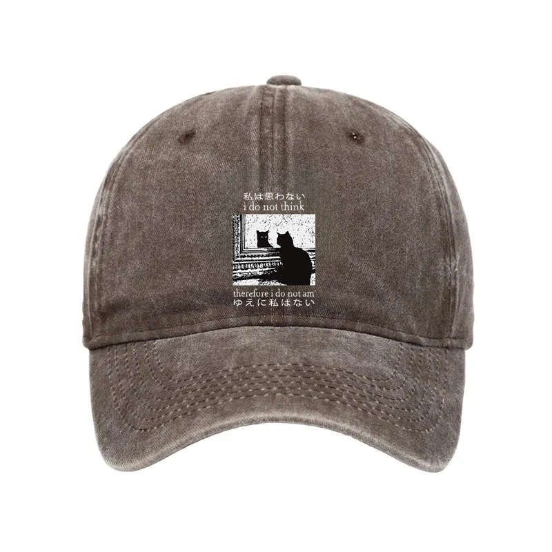 Modecanvas Thinking Cat Washed Cap-modecanvas