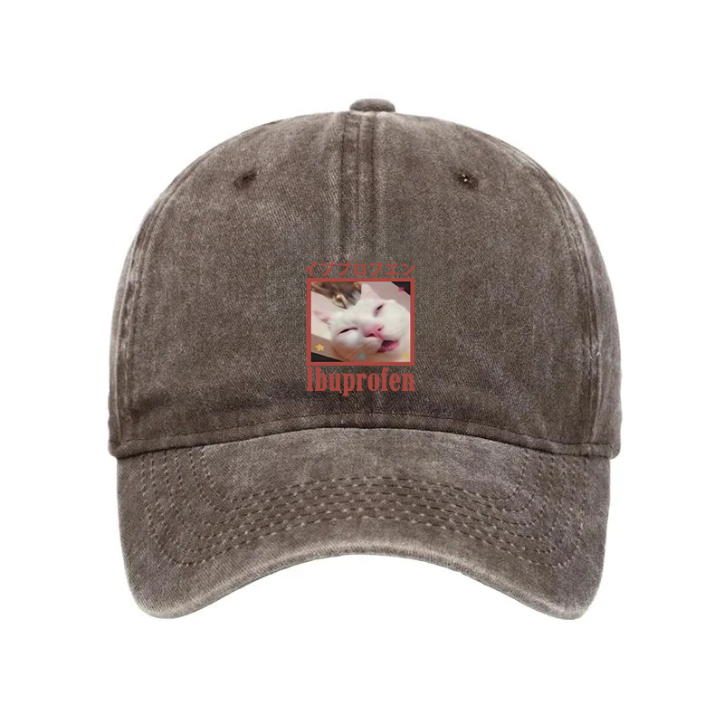 Modecanvas Ibuprofen Meme Cat Washed Cap-modecanvas