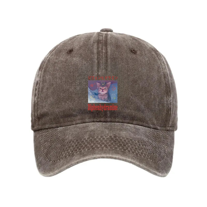 Modecanvas Diphenhydramine Cat Funny Meme Washed Cap-modecanvas