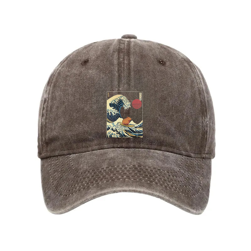 Modecanvas Capybara Surfing Washed Cap-modecanvas