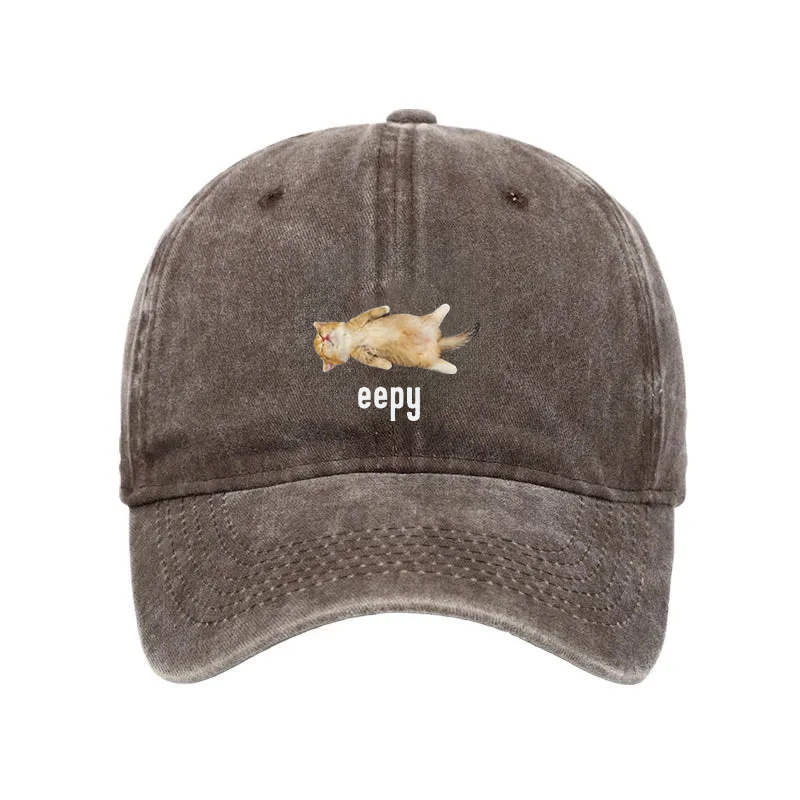 Modecanvas Silly Sleepy Cat Meme Washed Cap-modecanvas