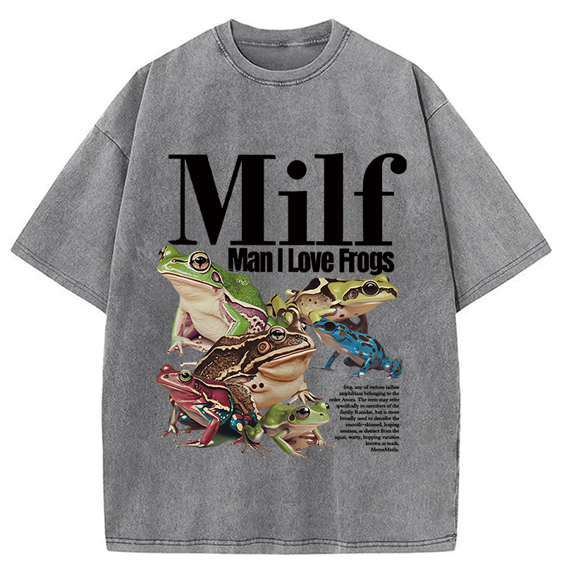 Modecanvas Man I Love Frogs Meme Washed T-Shirt-modecanvas