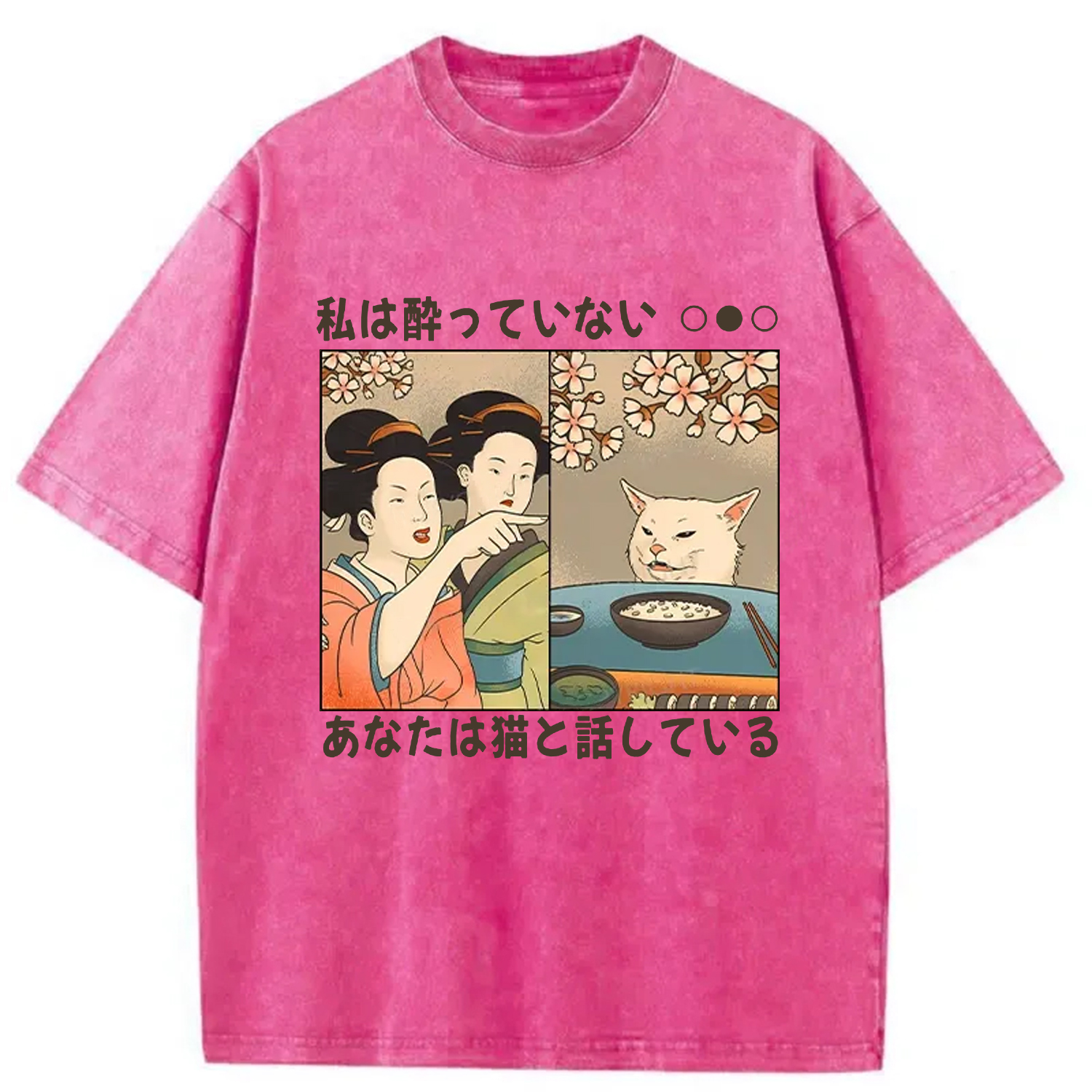 Modecanvas Japanese Woman Shouting at a Cat Washed T-Shirt-modecanvas