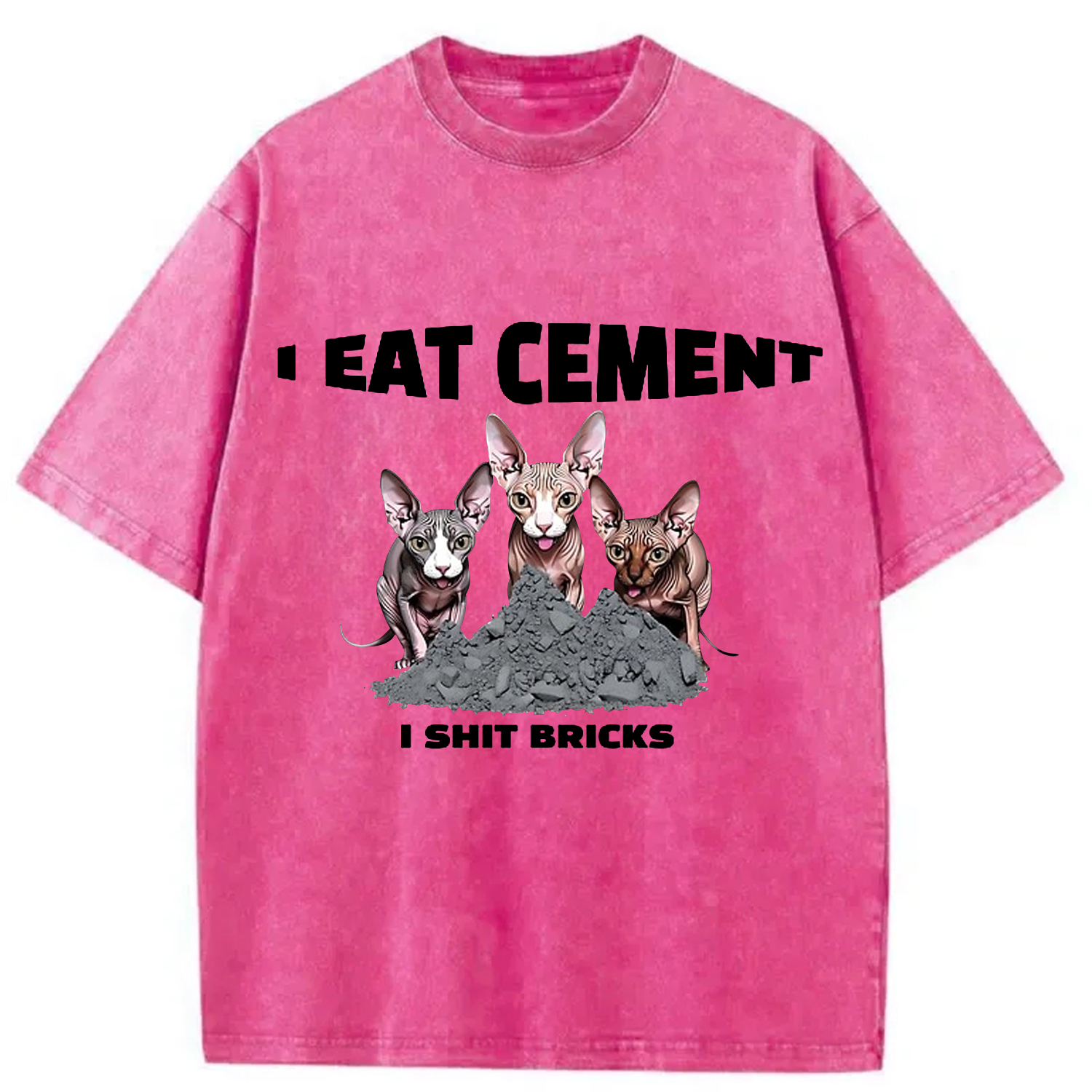 Modecanvas I Eat Cement Cursed Cat Meme Washed T-Shirt