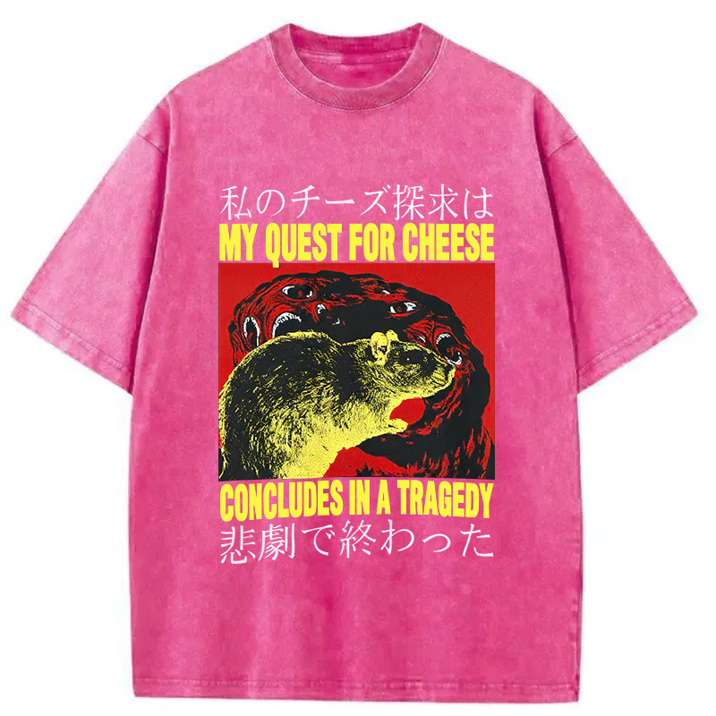 Modecanvas My Quest For Cheese Rat Japanese Washed T-Shirt-modecanvas