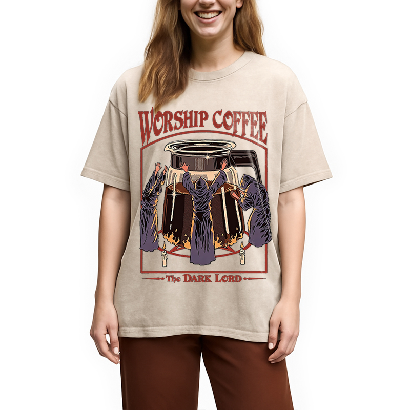 Modecanvas Worship Coffee The Dark Lord DTG Printing Washed T-Shirt