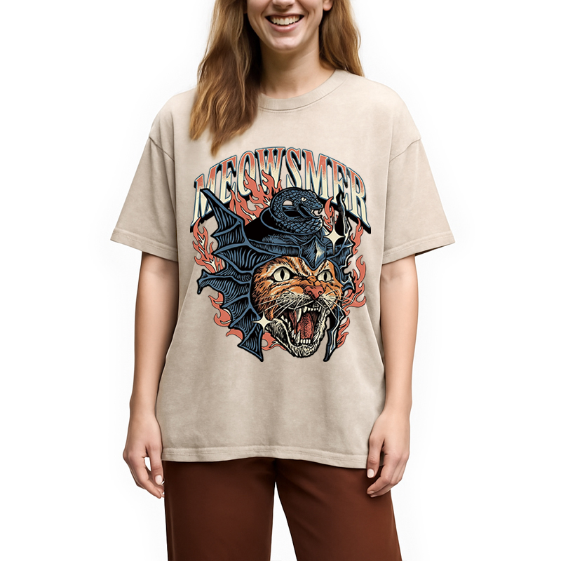 Modecanvas Meowsmer Cat DTG Printing Washed T-Shirt