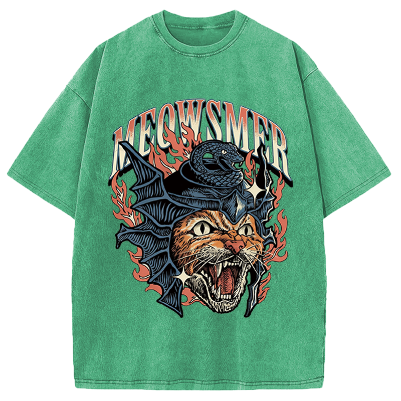 Modecanvas Meowsmer Cat DTG Printing Washed T-Shirt