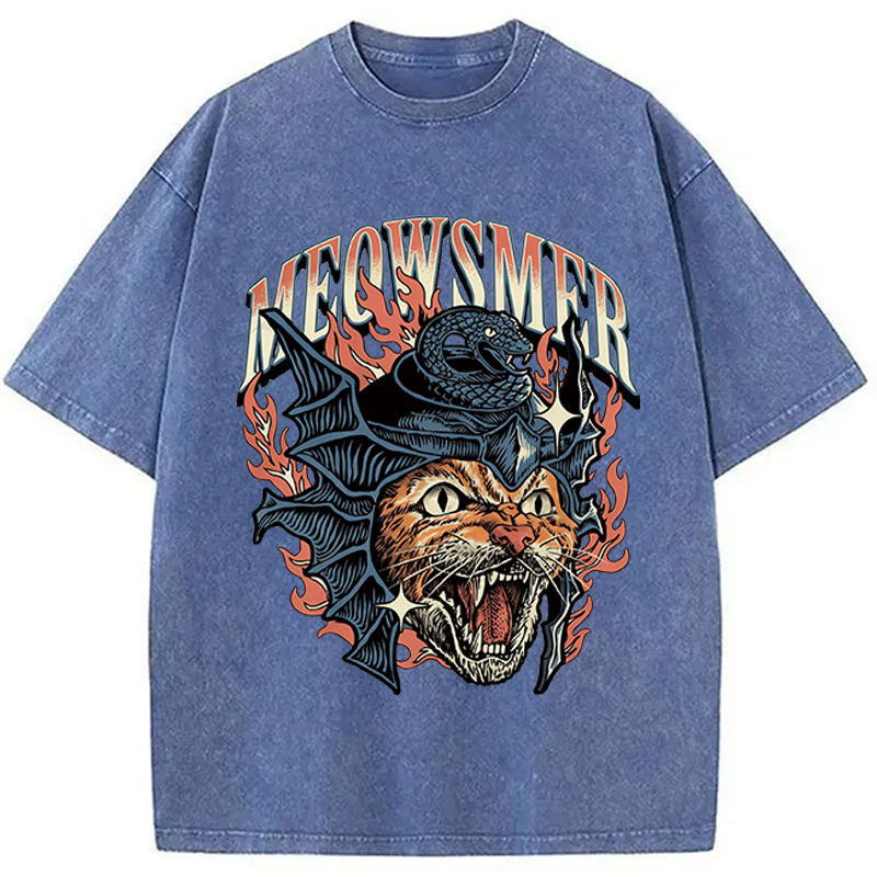 Modecanvas Meowsmer Cat DTG Printing Washed T-Shirt
