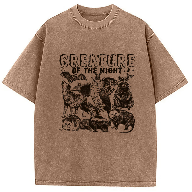 Modecanvas Creature Of The Night DTG Printing Washed T-Shirt-modecanvas
