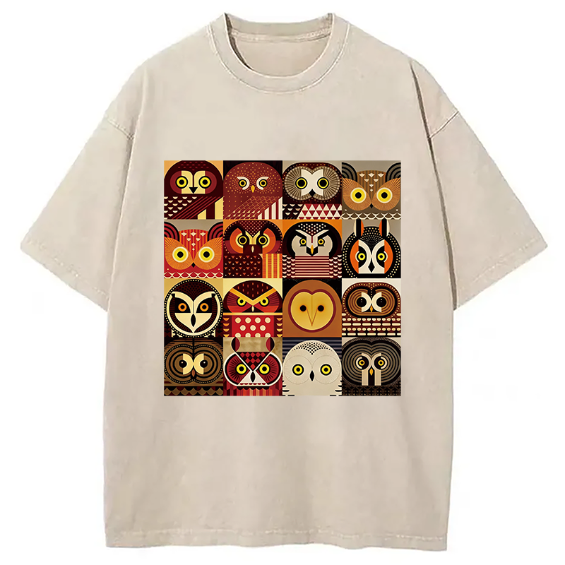 Modecanvas All Kinds Of Owls DTG Printing Washed T-Shirt