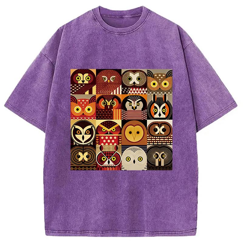 Modecanvas All Kinds Of Owls DTG Printing Washed T-Shirt
