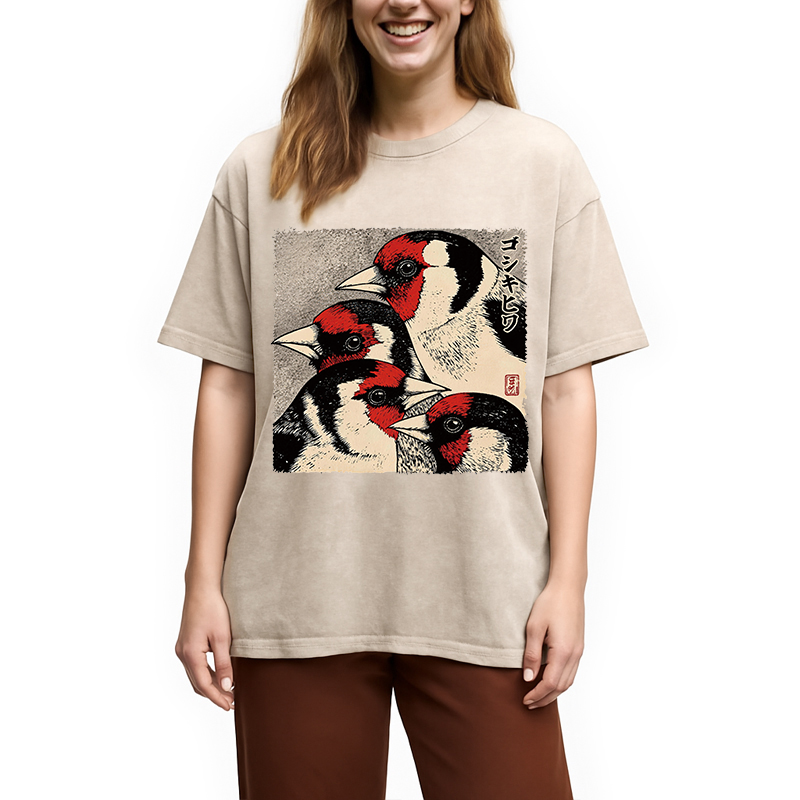 Modecanvas Stillness Of The Goldfinch DTG Printing Washed T-Shirt