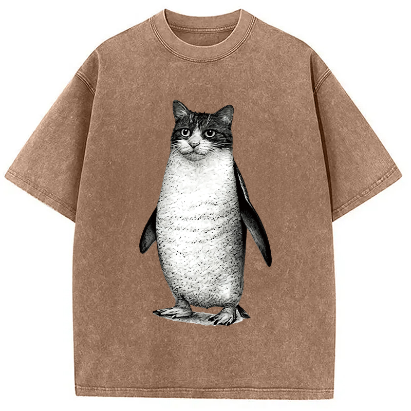Modecanvas Penguin Cat DTG Printing Washed T-Shirt